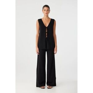 ARCAA Movement Poppy Longline Top & Pant Set Black Small Linen Cotton 2pc